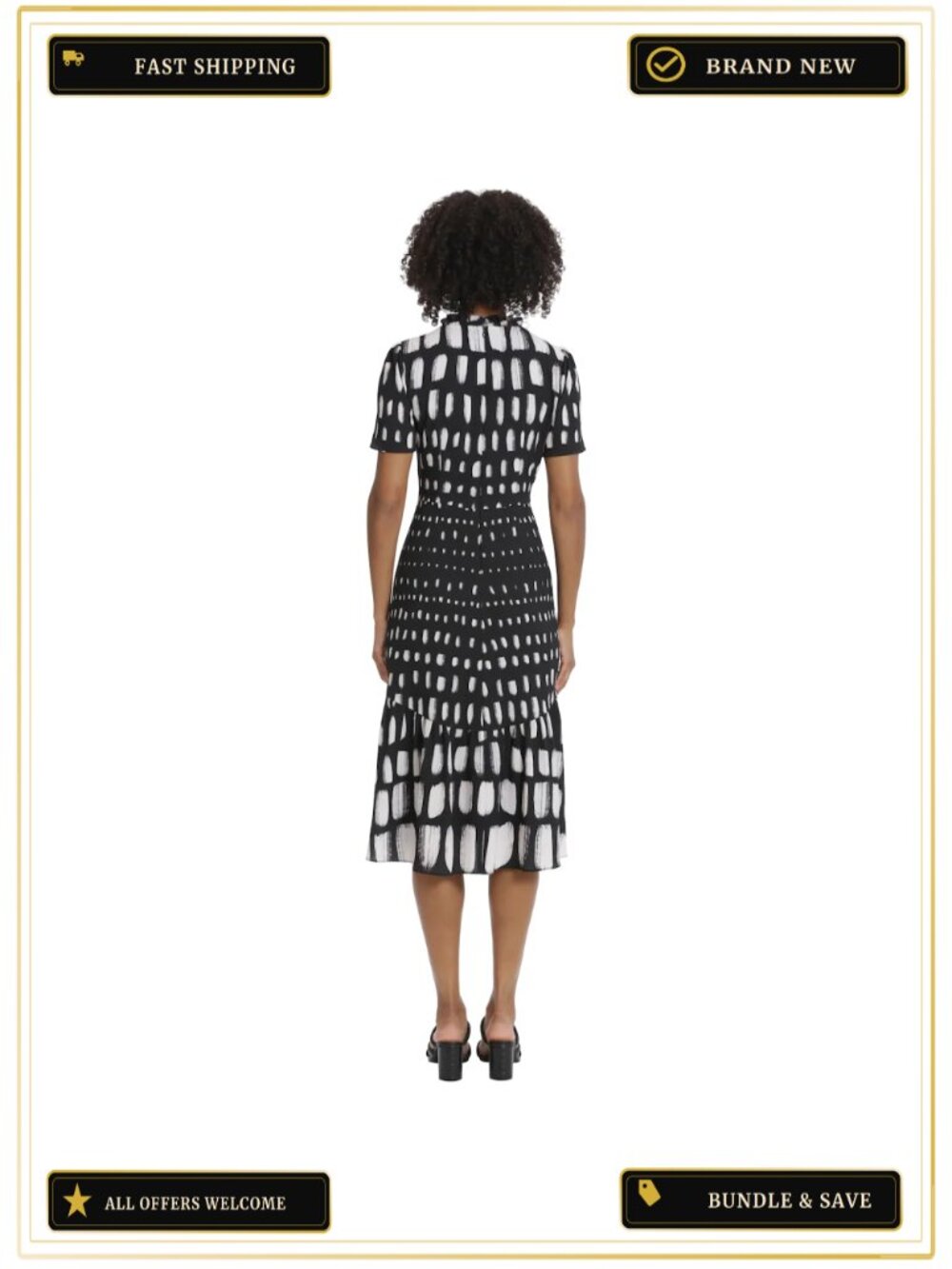 Short Sleeve A-Line Midi Dress with Abstract Print Tiered Seams - Picture 1 of 1